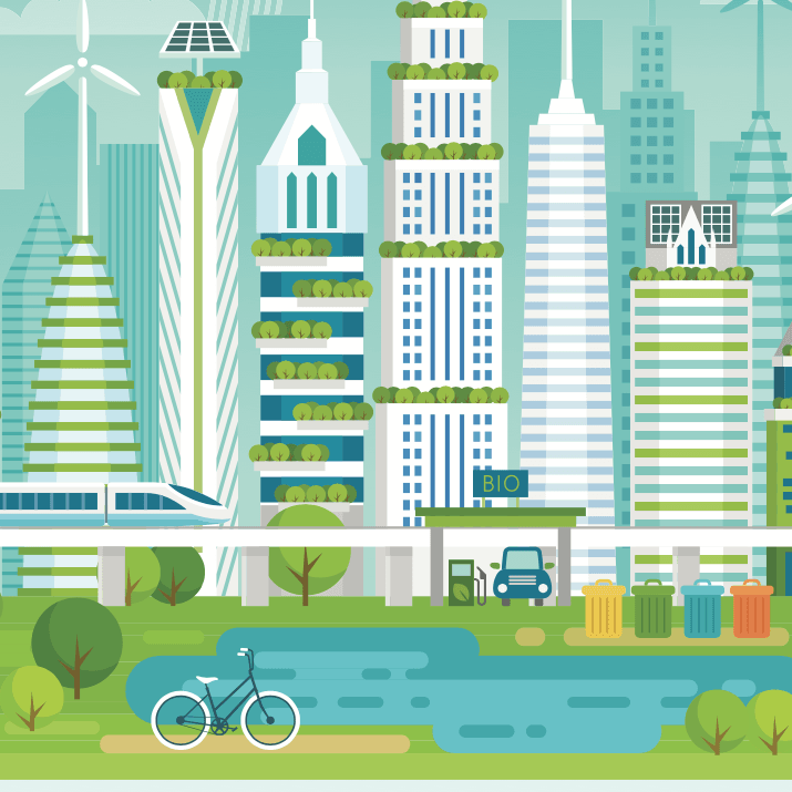Conceptualizacion ilustrada de Woven City la ciudad futurista ecologica