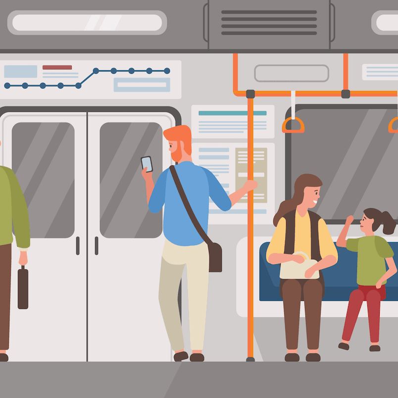 Ilustracion de gente sentada en un vagon de metro limpio
