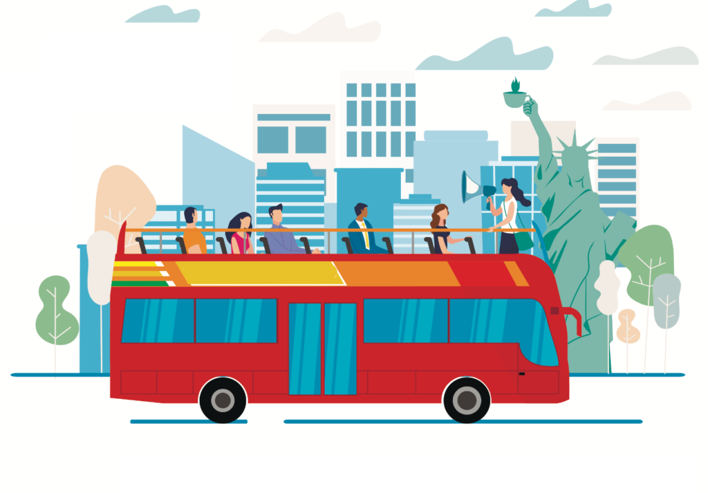 Ilustracion del autobus Hop On Hop Off Big Bus en Nueva York