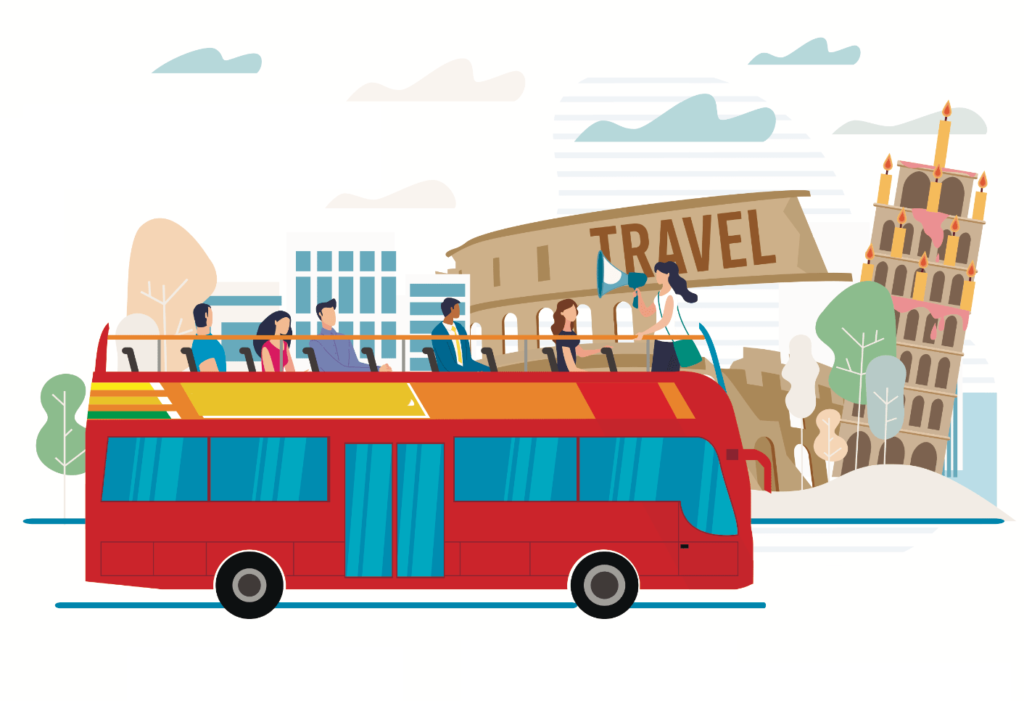 Ilustracion del autobus turistico Big Bus Hop on Hop off en Roma
