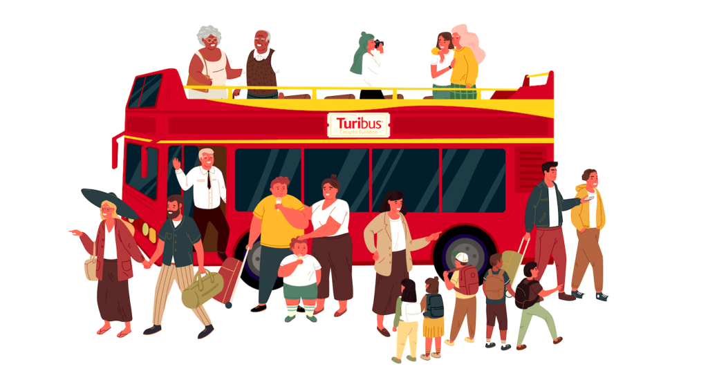 Ilustracion de Turibus, un autobus turistico tipo Hop on Hop off en la Ciudad de Mexico