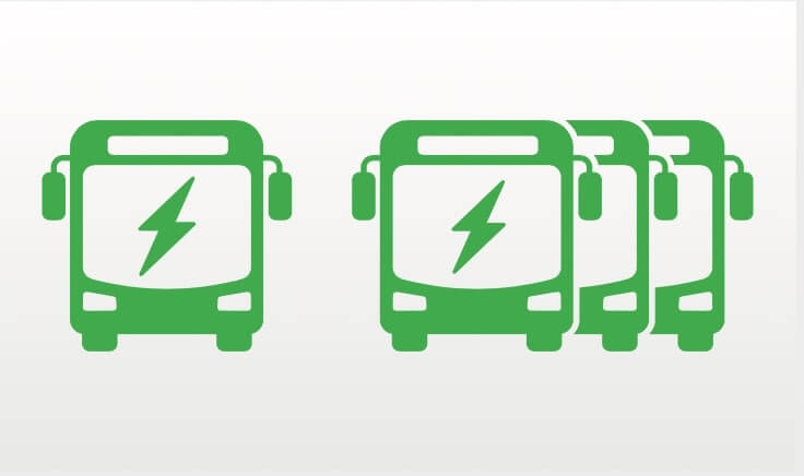Iconos verdes de una flota de autobuses electricos